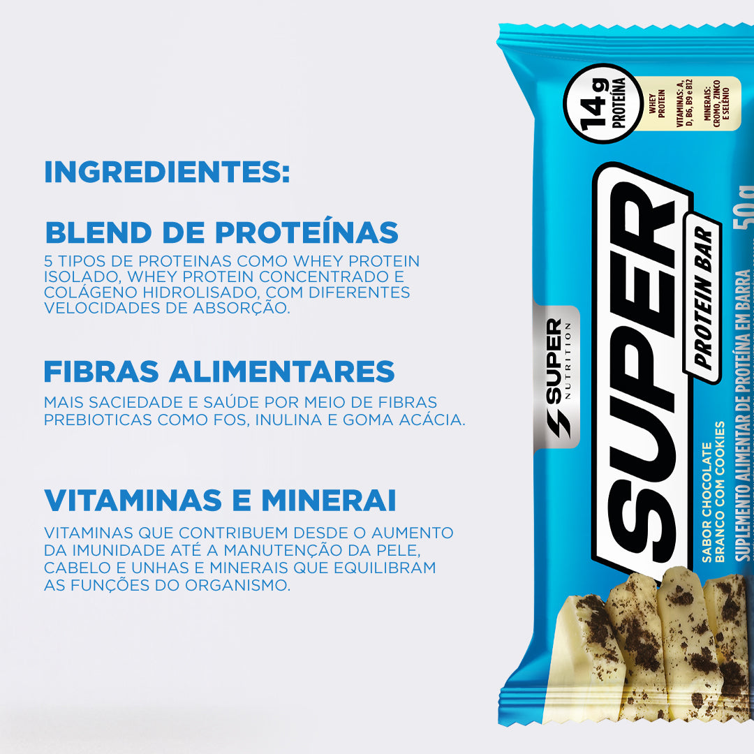 Super Protein Bar Sabor Chocolate Branco com Cookies (12 unidades)