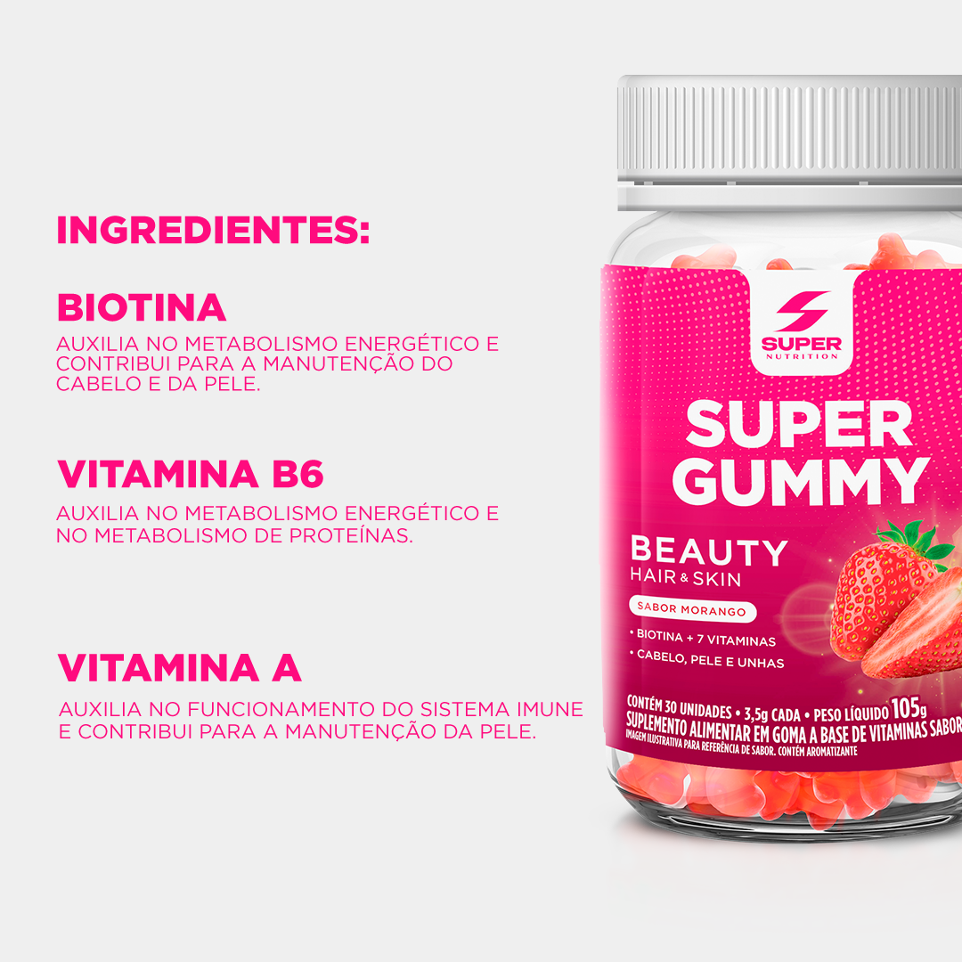 Super Gummy Beauty Hair Skin Morango (30 gomas)