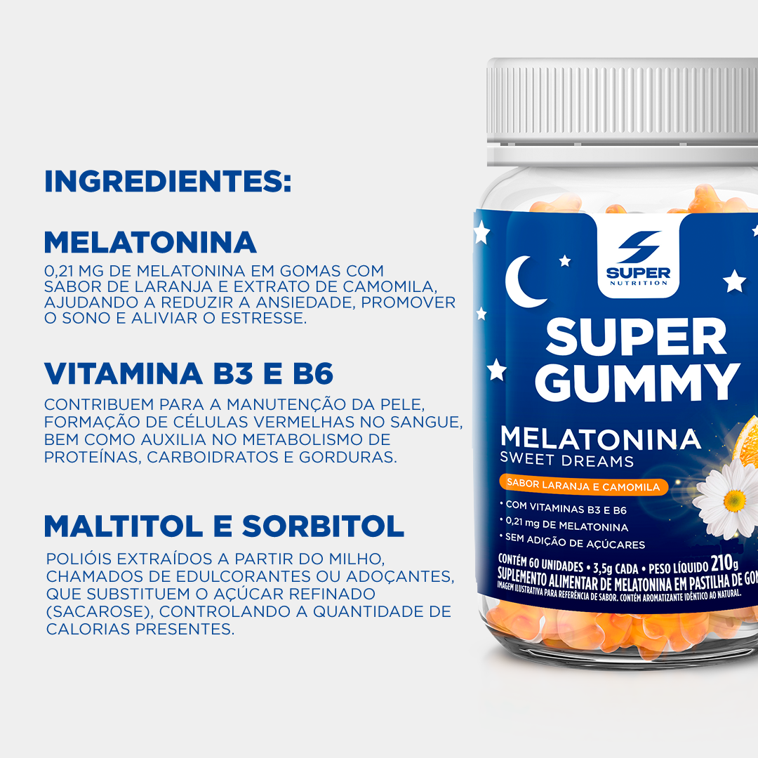 Super Gummy Melatonina Laranja e Camomila (60 gomas)