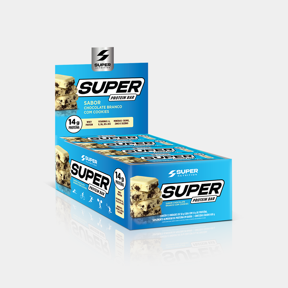 Super Protein Bar Sabor Chocolate Branco com Cookies (12 unidades)